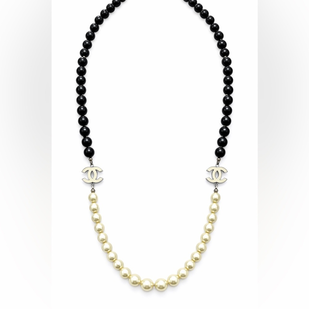 CHANEL CC Faux Pearl Black Bead Long Wrap Necklace Statement Vintage Style - Picture 3 of 5